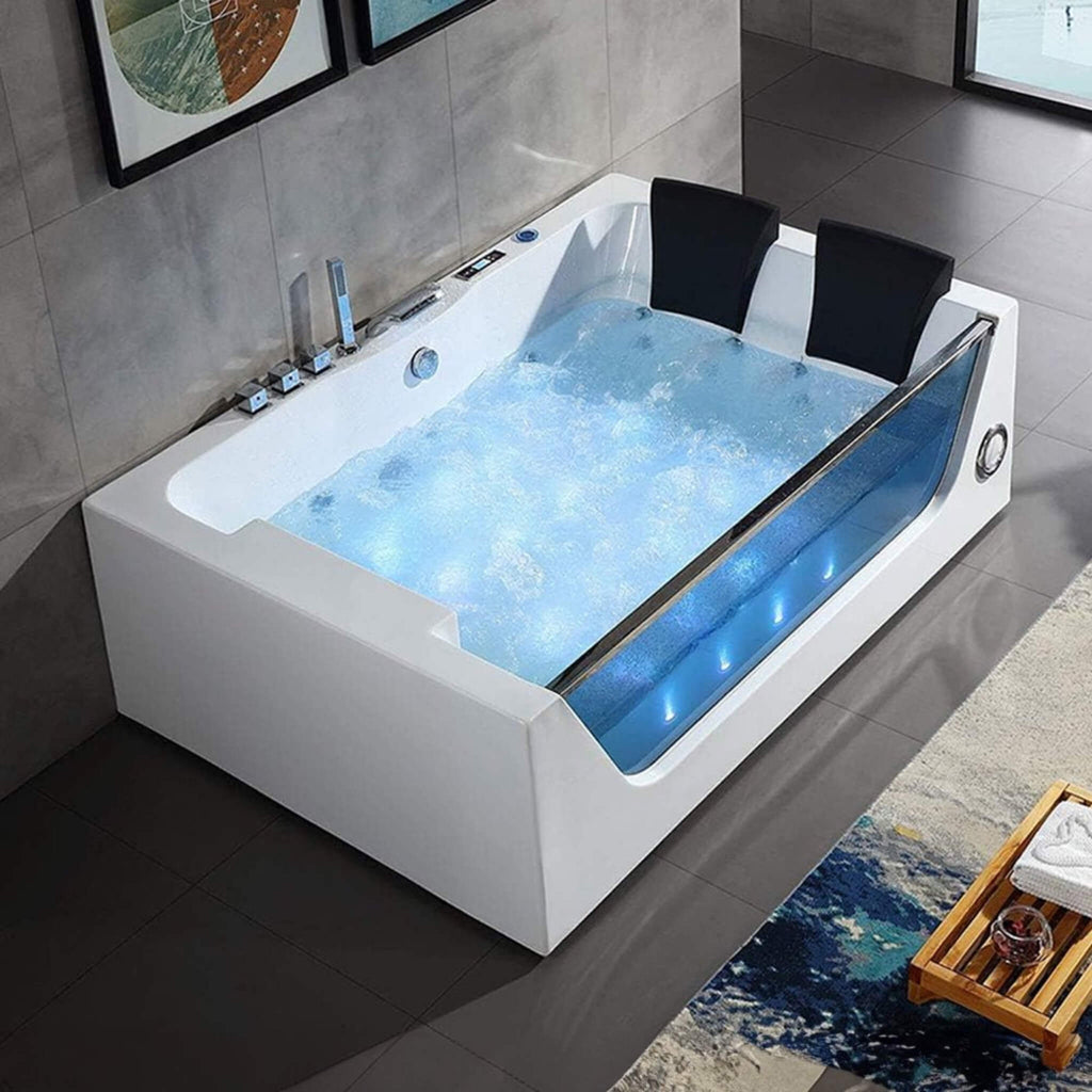 ‎Nuvia Elysian 71-Inch Premium Freestanding Rectangular Hydromassage Soaking Spa Bathtub (SAK85740)