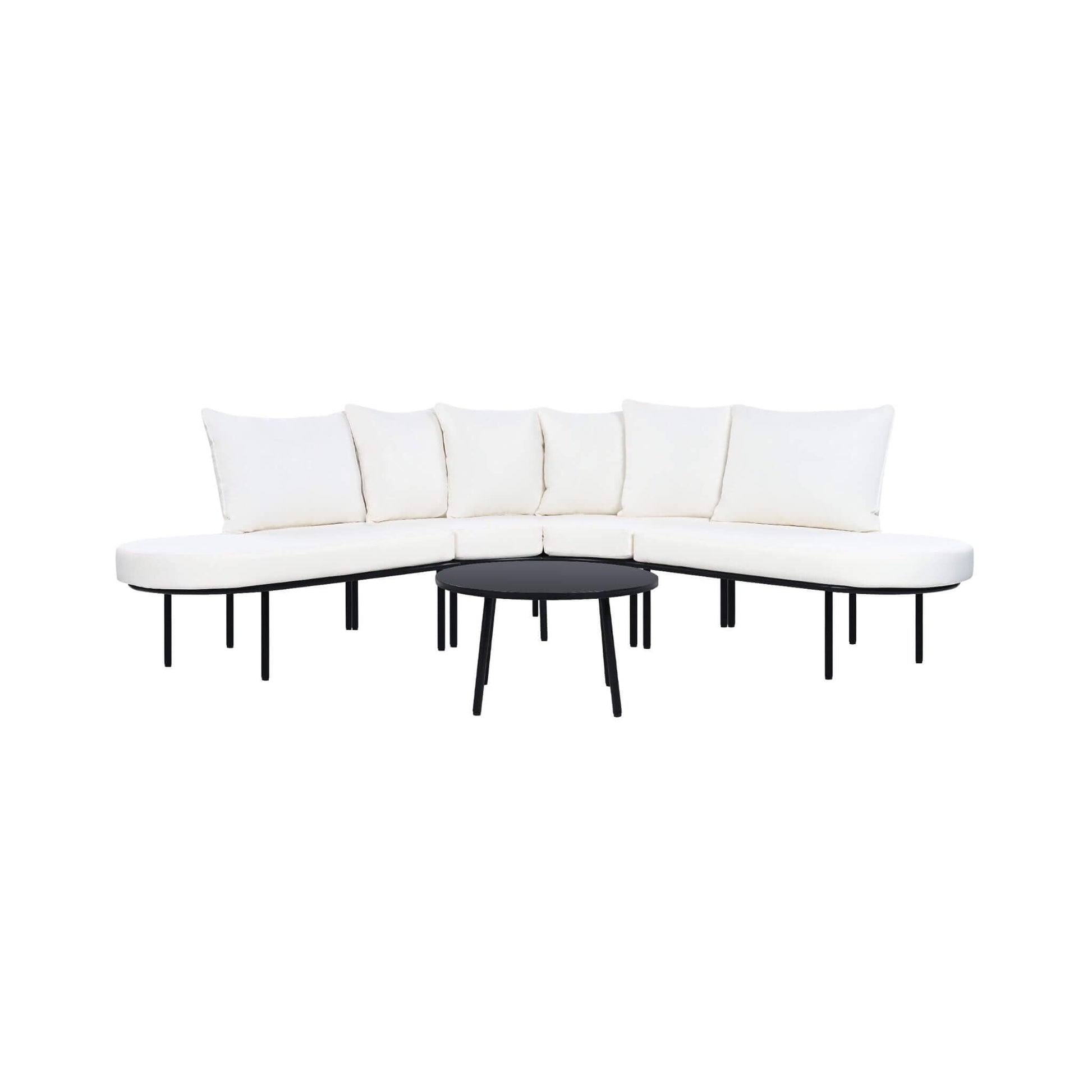 Alora Premium Half-Moon 6-Person Curved All-Weather Outdoor Furniture Sofa Patio Set With Coffee Table And Cushions (SAK76332)