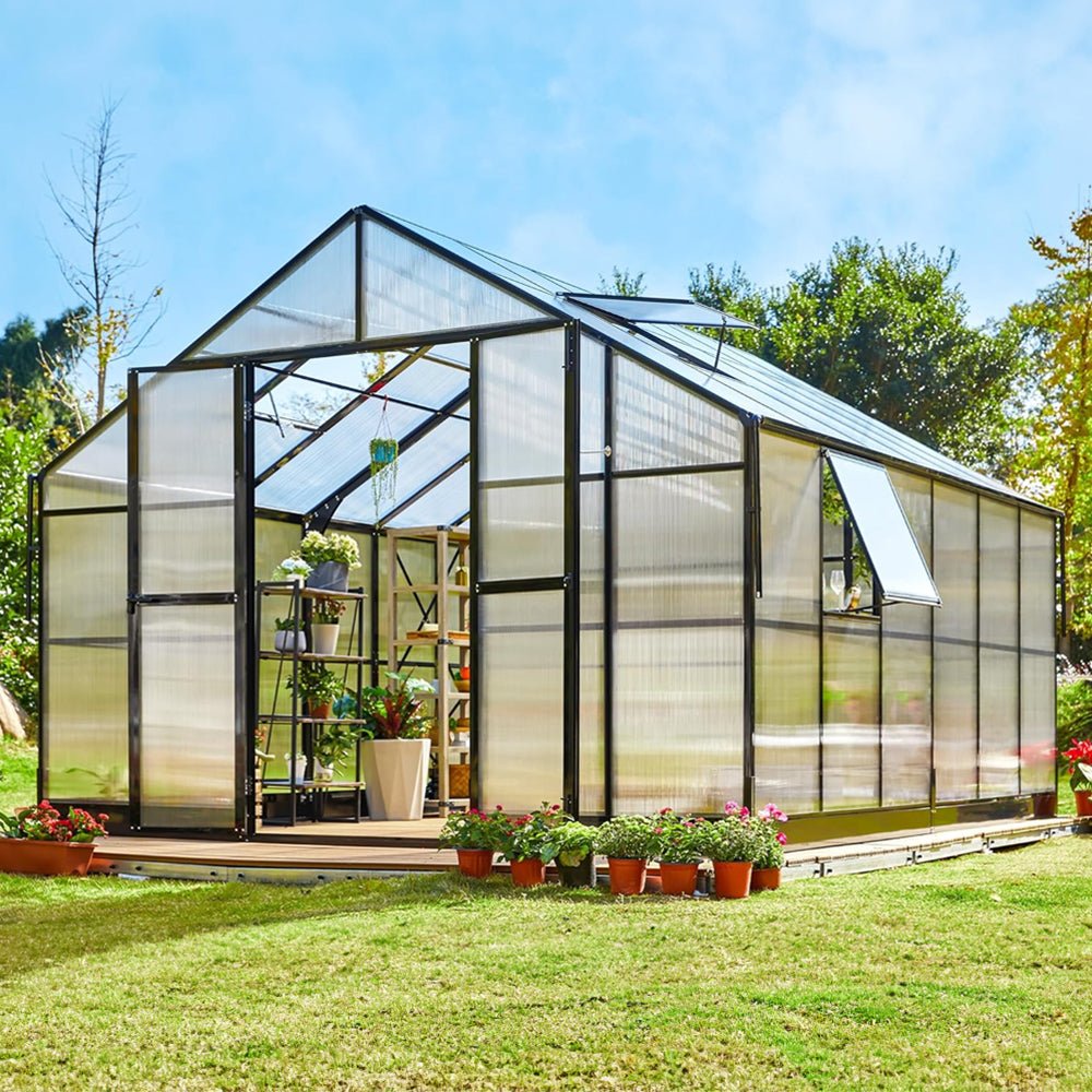 [12X13.5FT] Premium Large Outdoor Double Door Aluminum Polycarbonate Greenhouse With Quick Connect Fitting (SAK58420)