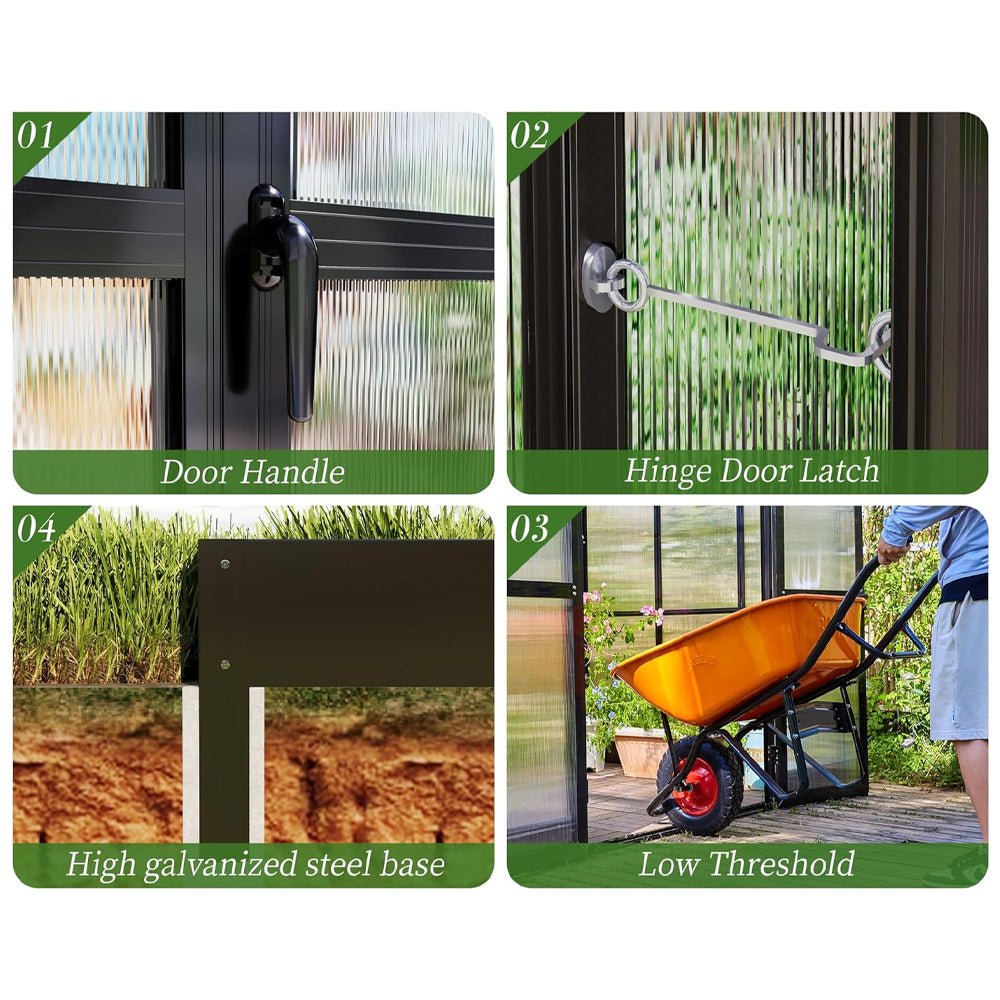 [12X13.5FT] Premium Large Outdoor Double Door Aluminum Polycarbonate Greenhouse With Quick Connect Fitting (SAK58420)