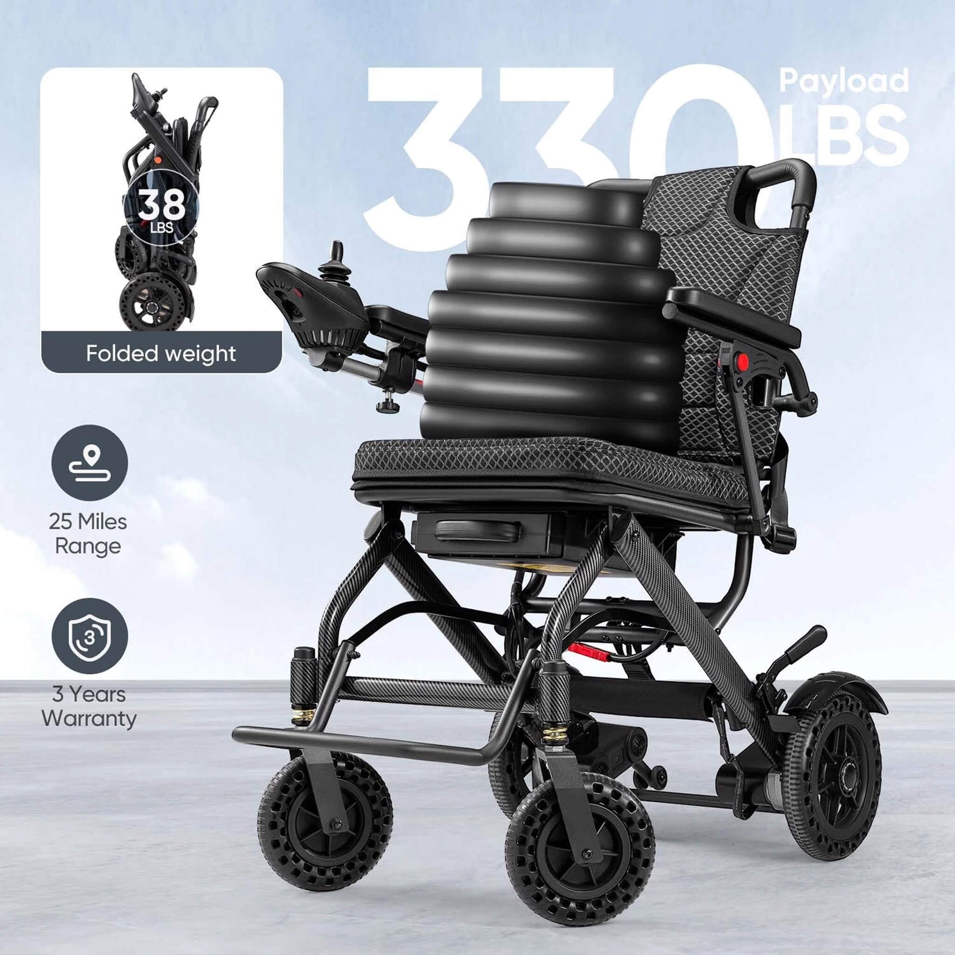 Pride Premium Lightweight Foldable All-Terrain Electric Wheelchair, 300LBS [FDA & Airline Approved] (SAK18673)