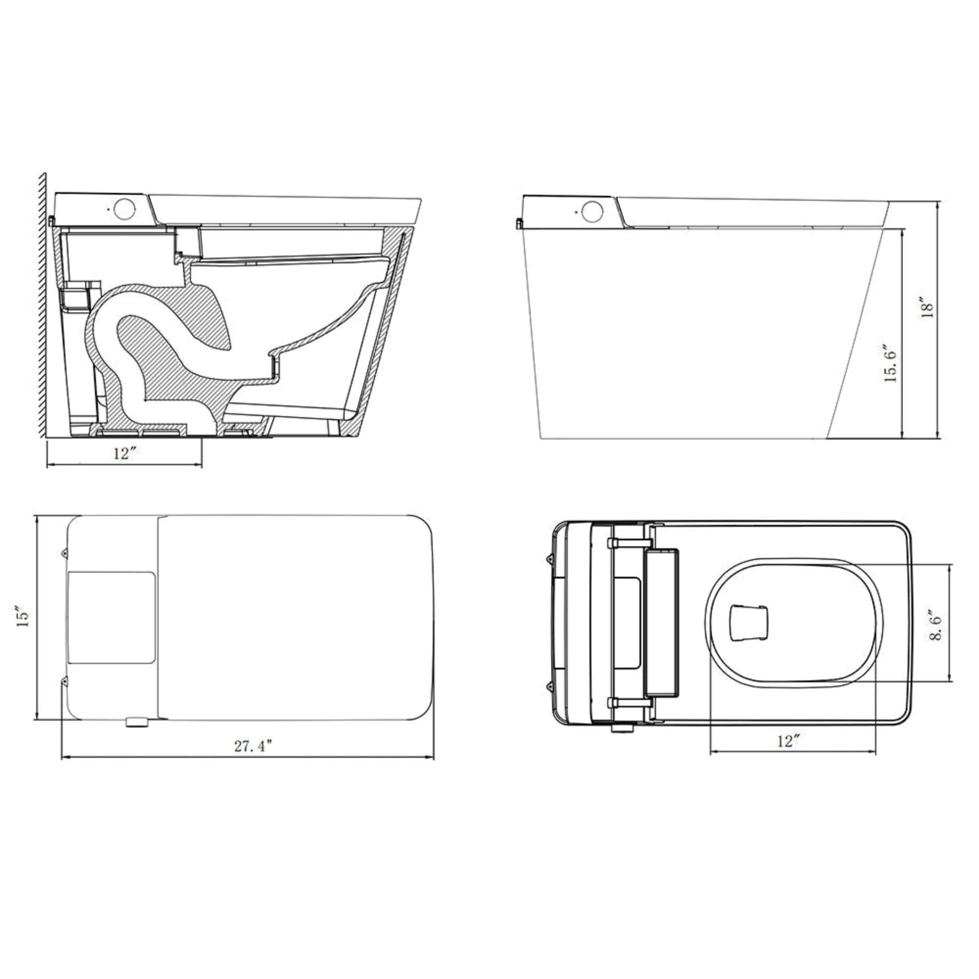 Alora Premium Multifunctional Single-Piece Automatic Smart Toilet With Remote Control, Matte Black (96471352)