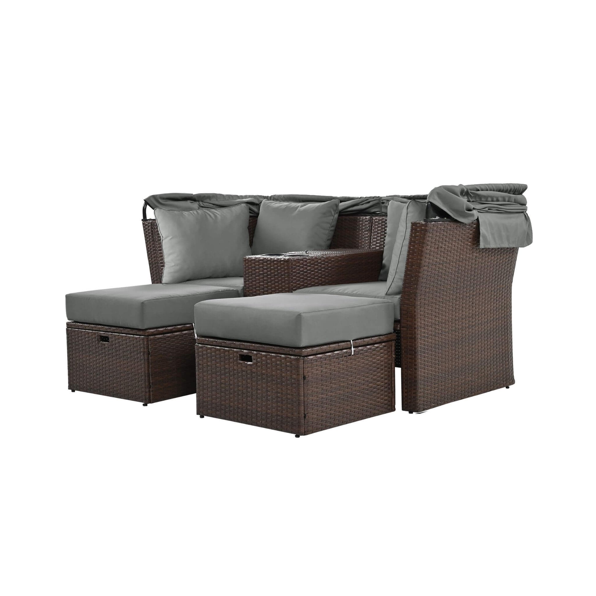 Alora Premium Outdoor 2-Seater Patio Daybed With Foldable Awning, Cushions, And Rattan Frame (SAK90233)