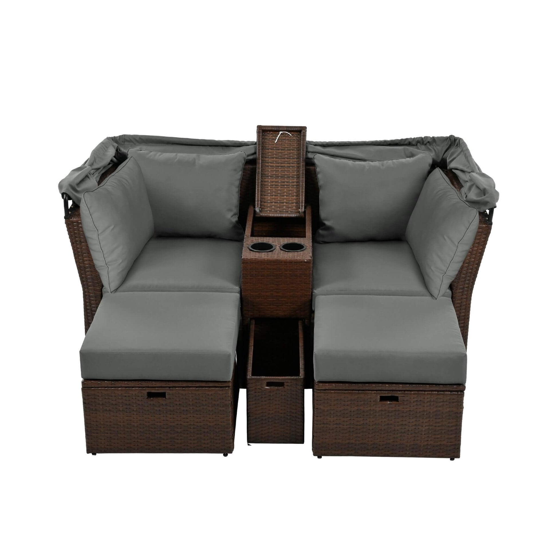 Alora Premium Outdoor 2-Seater Patio Daybed With Foldable Awning, Cushions, And Rattan Frame (SAK90233)