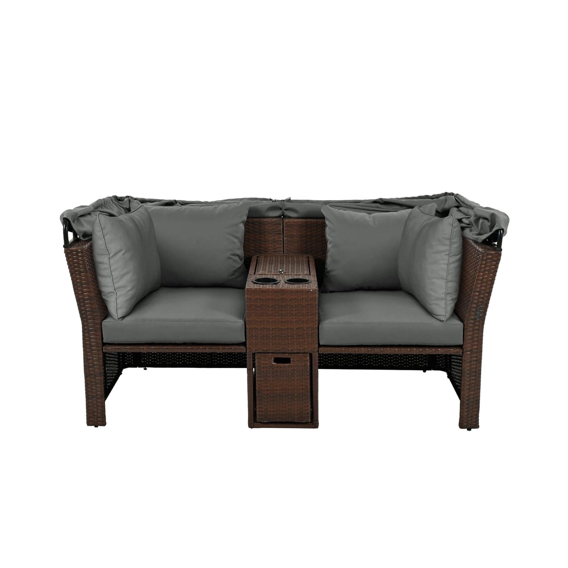 Alora Premium Outdoor 2-Seater Patio Daybed With Foldable Awning, Cushions, And Rattan Frame (SAK90233)