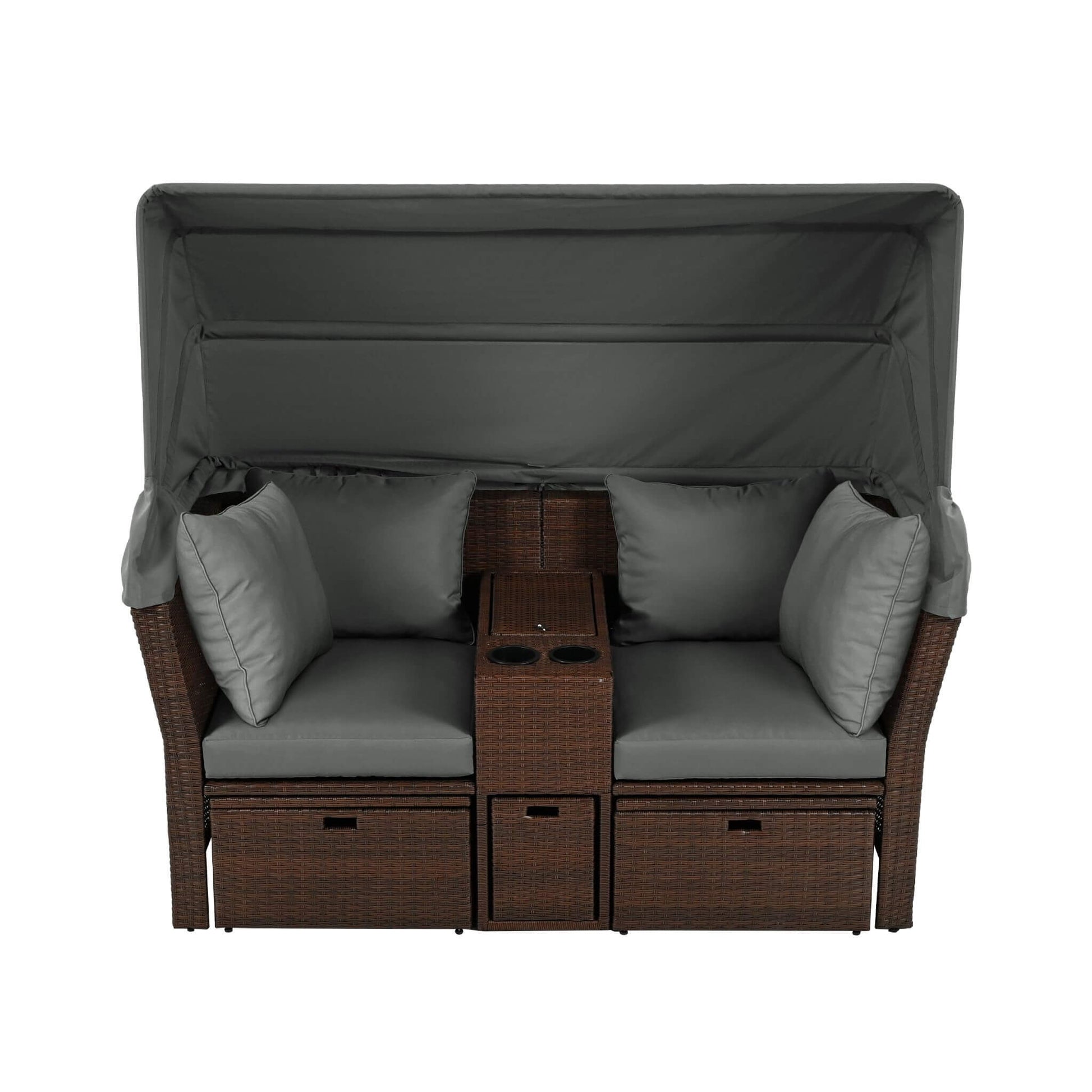 Alora Premium Outdoor 2-Seater Patio Daybed With Foldable Awning, Cushions, And Rattan Frame (SAK90233)