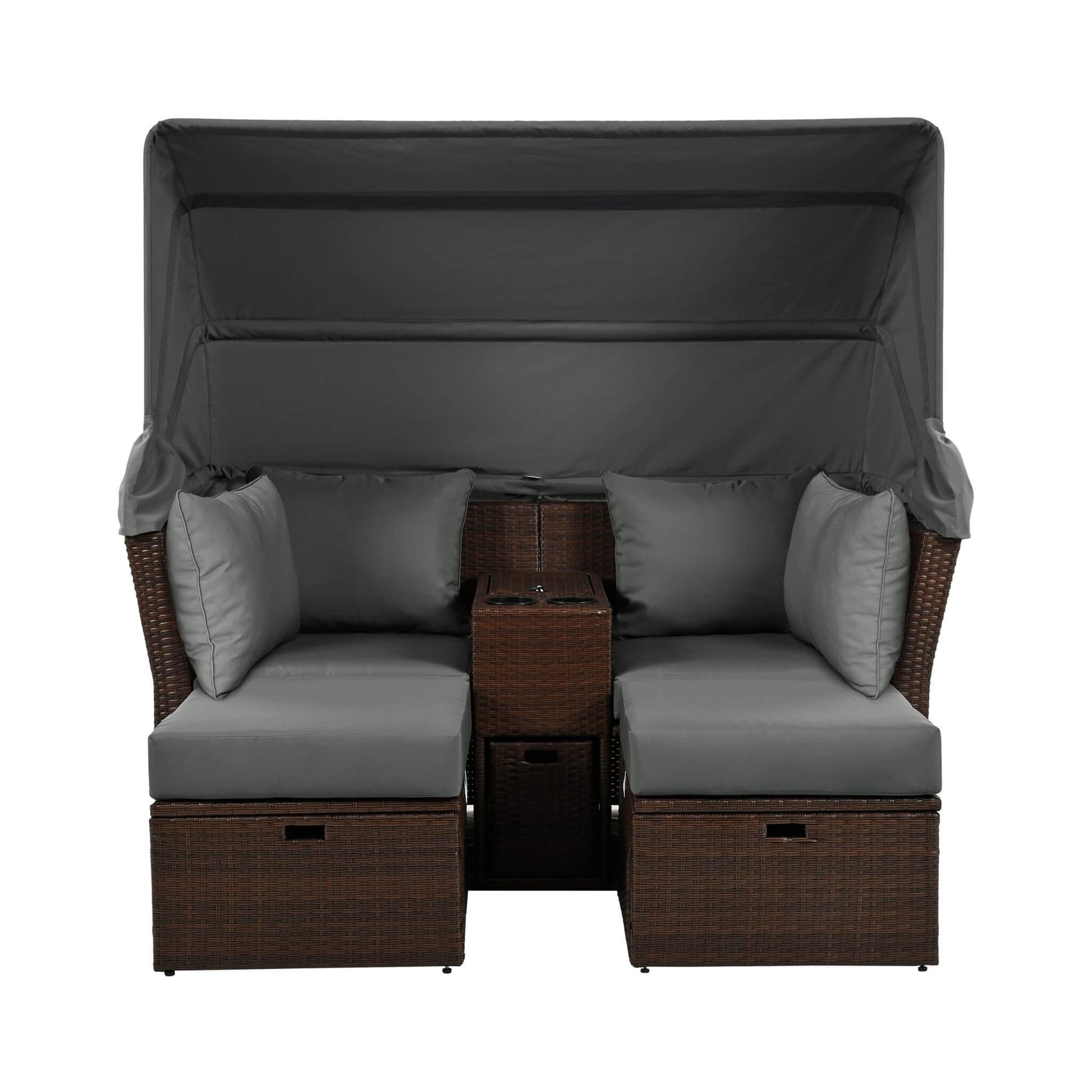 Alora Premium Outdoor 2-Seater Patio Daybed With Foldable Awning, Cushions, And Rattan Frame (SAK90233)