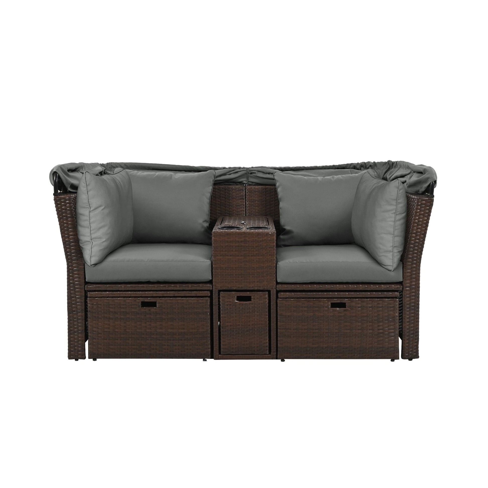 Alora Premium Outdoor 2-Seater Patio Daybed With Foldable Awning, Cushions, And Rattan Frame (SAK90233)