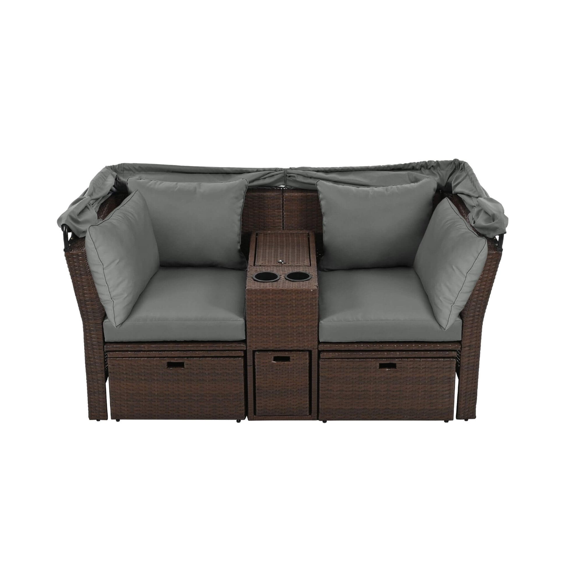 Alora Premium Outdoor 2-Seater Patio Daybed With Foldable Awning, Cushions, And Rattan Frame (SAK90233)