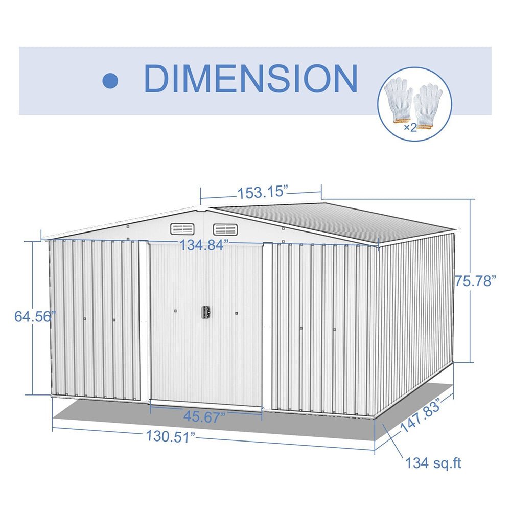 Alora Premium Outdoor Galvanized Steel Backyard Storage Shed W/ Dual Lockable Sliding Doors, 11x13' (95382641)