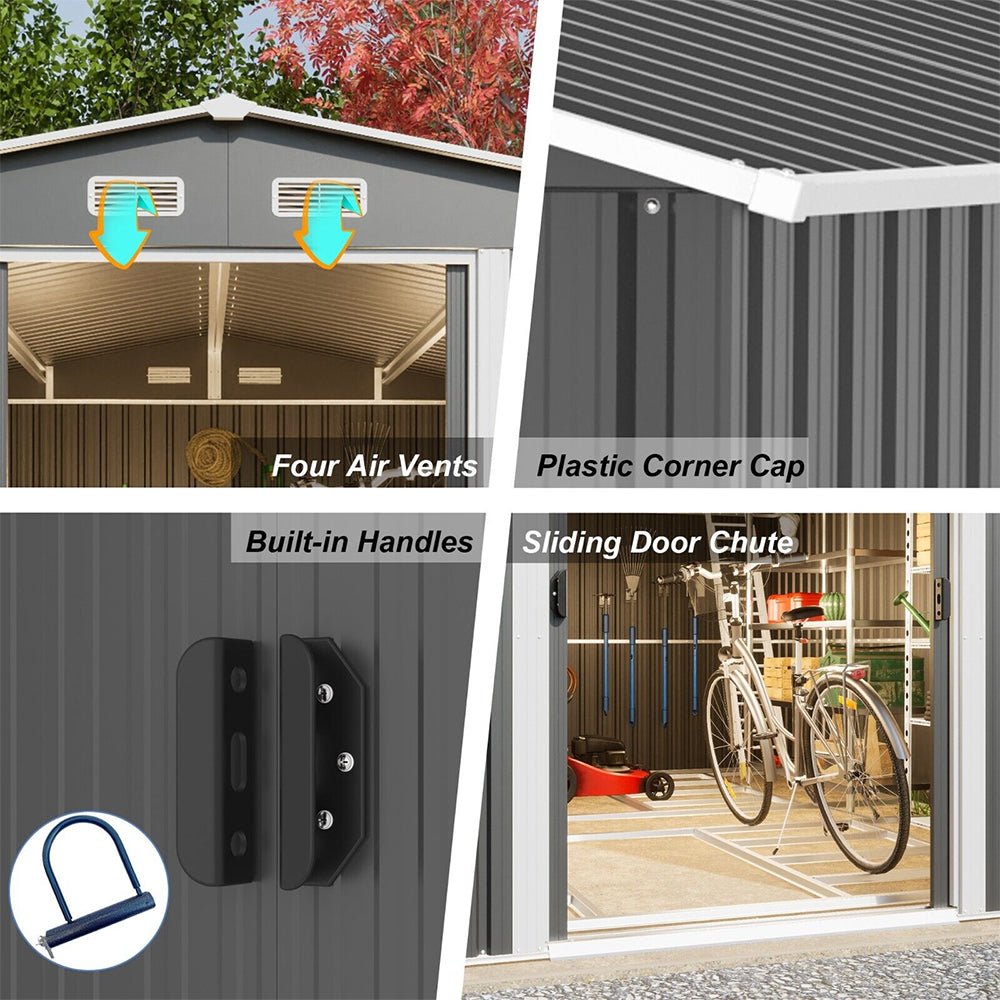 Alora Premium Outdoor Galvanized Steel Backyard Storage Shed W/ Dual Lockable Sliding Doors, 11x13' (95382641)