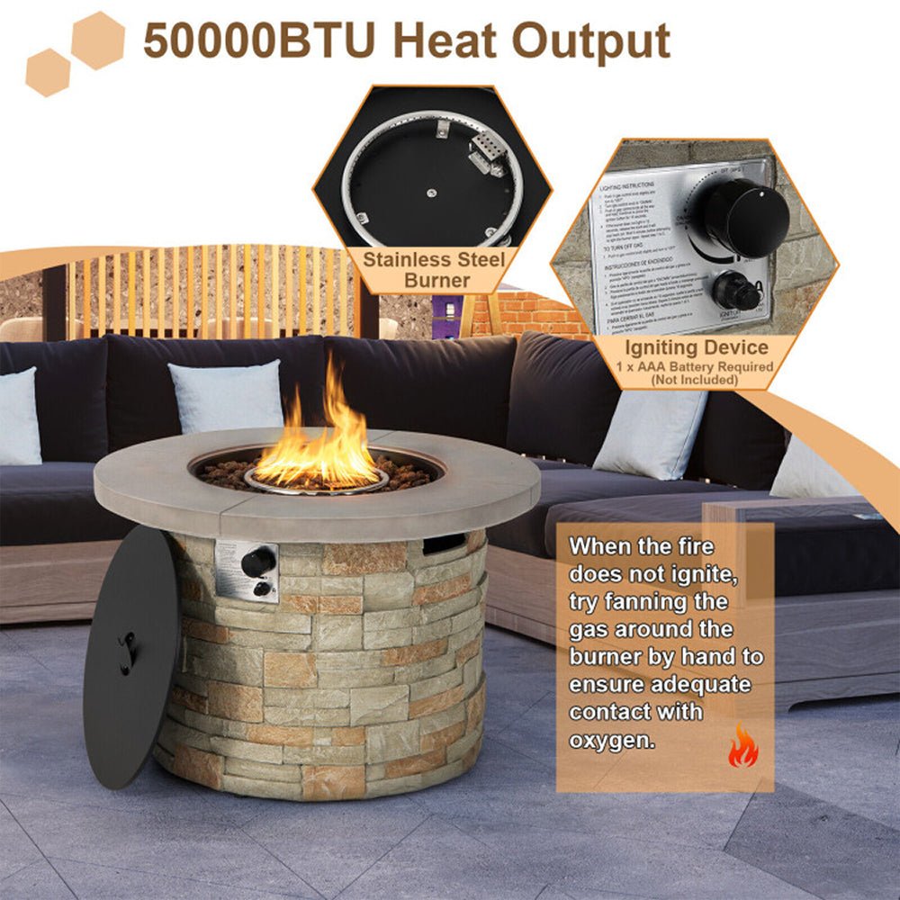 Alora Premium Round Outdoor Propane Patio Gas Fire Pit Table W/ Lava Rock & Cover, 36" (SAK24173)
