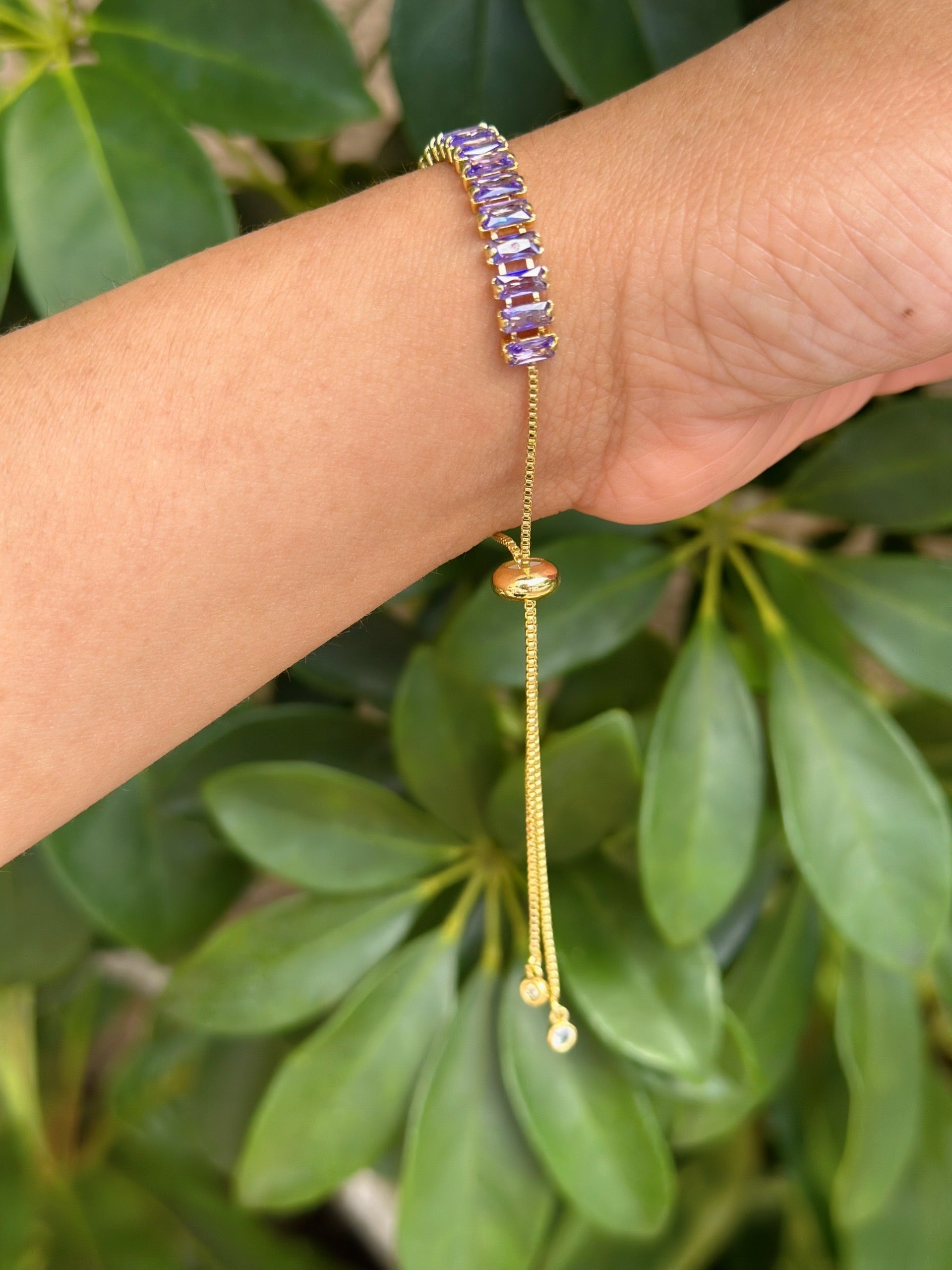 Purple Crystal Adjustable Box Chain Bracelet For Women