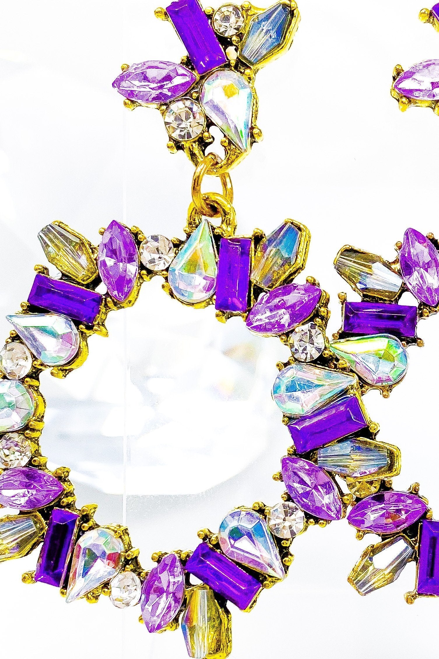 Purple Crystal Dangle Hoop Earrings With Gemstone Accent