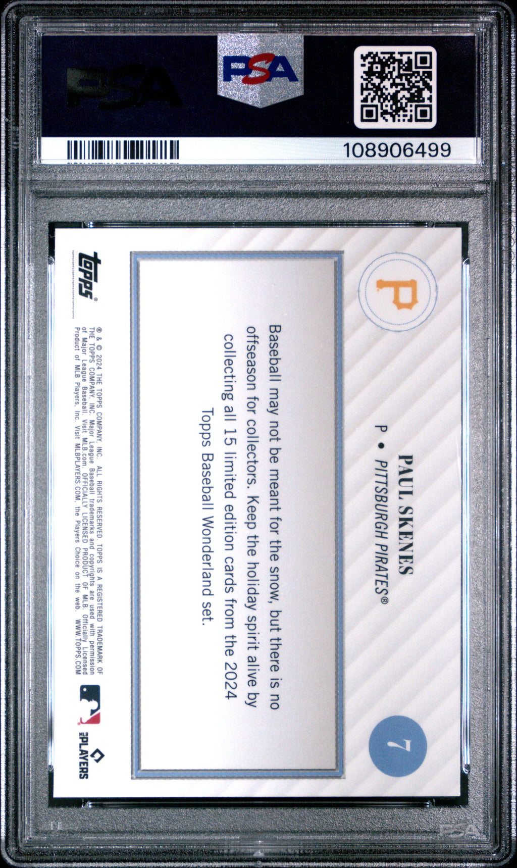 Graded 2024 Topps Wonderland Paul Skenes #7 Rookie RC Baseball Card PSA 8 Near Mint