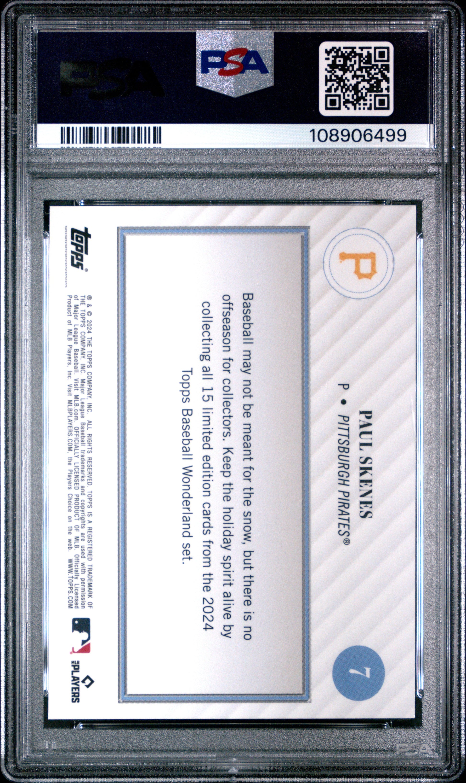 Graded 2024 Topps Wonderland Paul Skenes #7 Rookie RC Baseball Card PSA 8 Near Mint