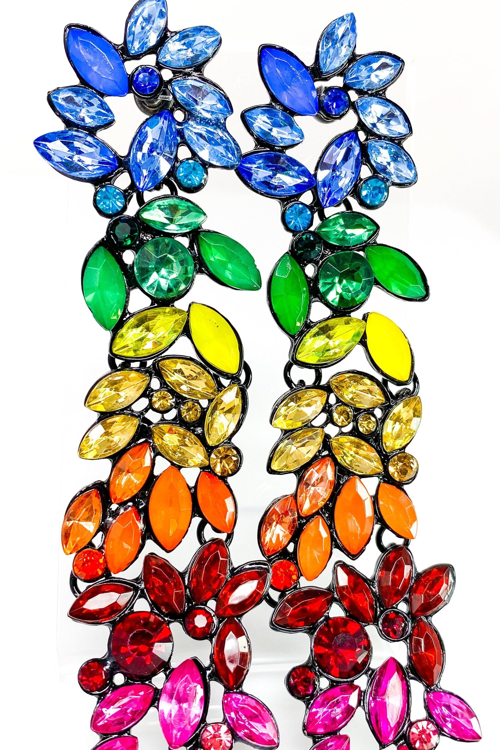 Rainbow Crystal Drop Dangle Earrings Long Statement