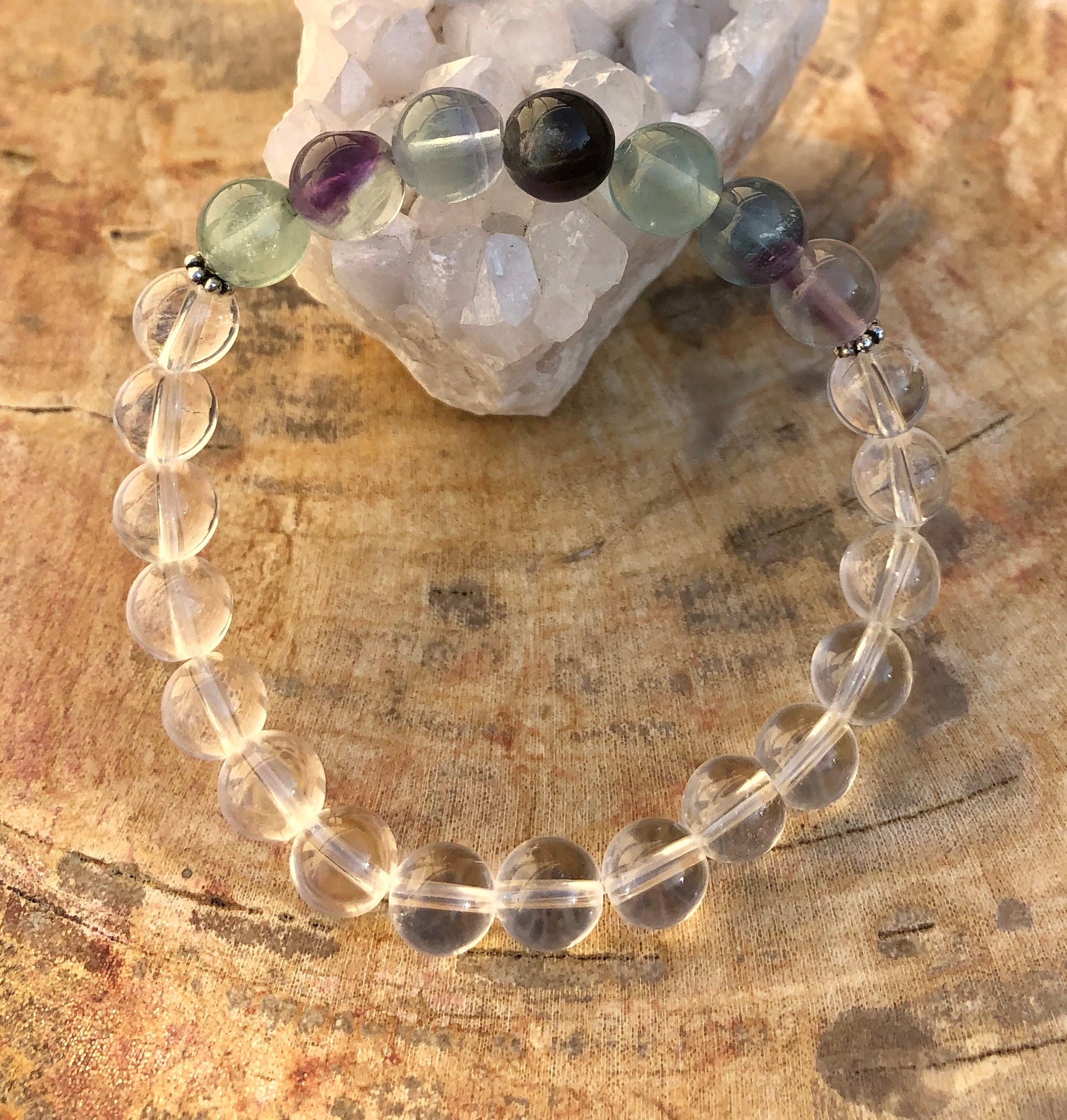 Rainbow Fluorite Crystal Quartz Stretch Bracelet Healing