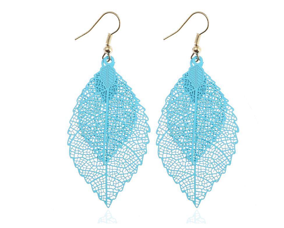Rainbow Leaf Earrings Boho Dangle Filigree Lightweight