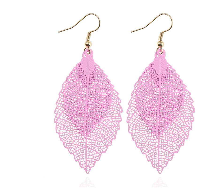 Rainbow Leaf Earrings Boho Dangle Filigree Lightweight