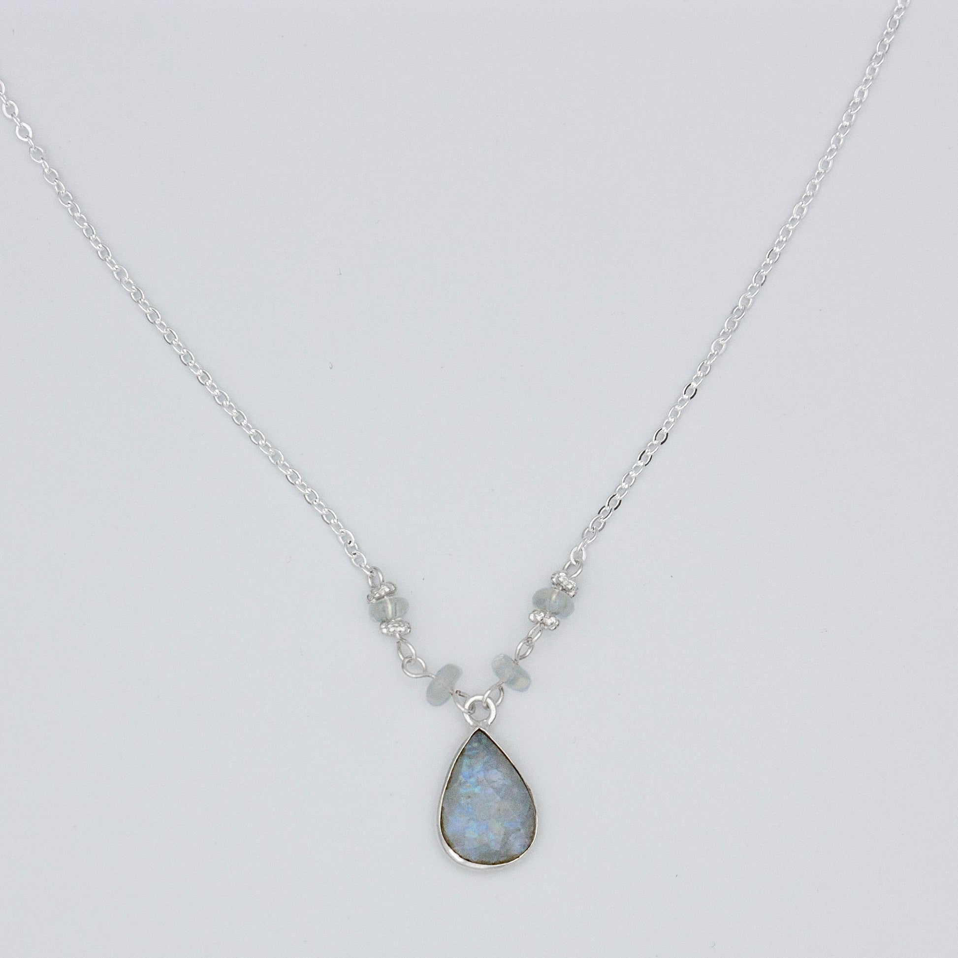 Rainbow Moonstone Pendant Necklace Delicate Sterling Silver