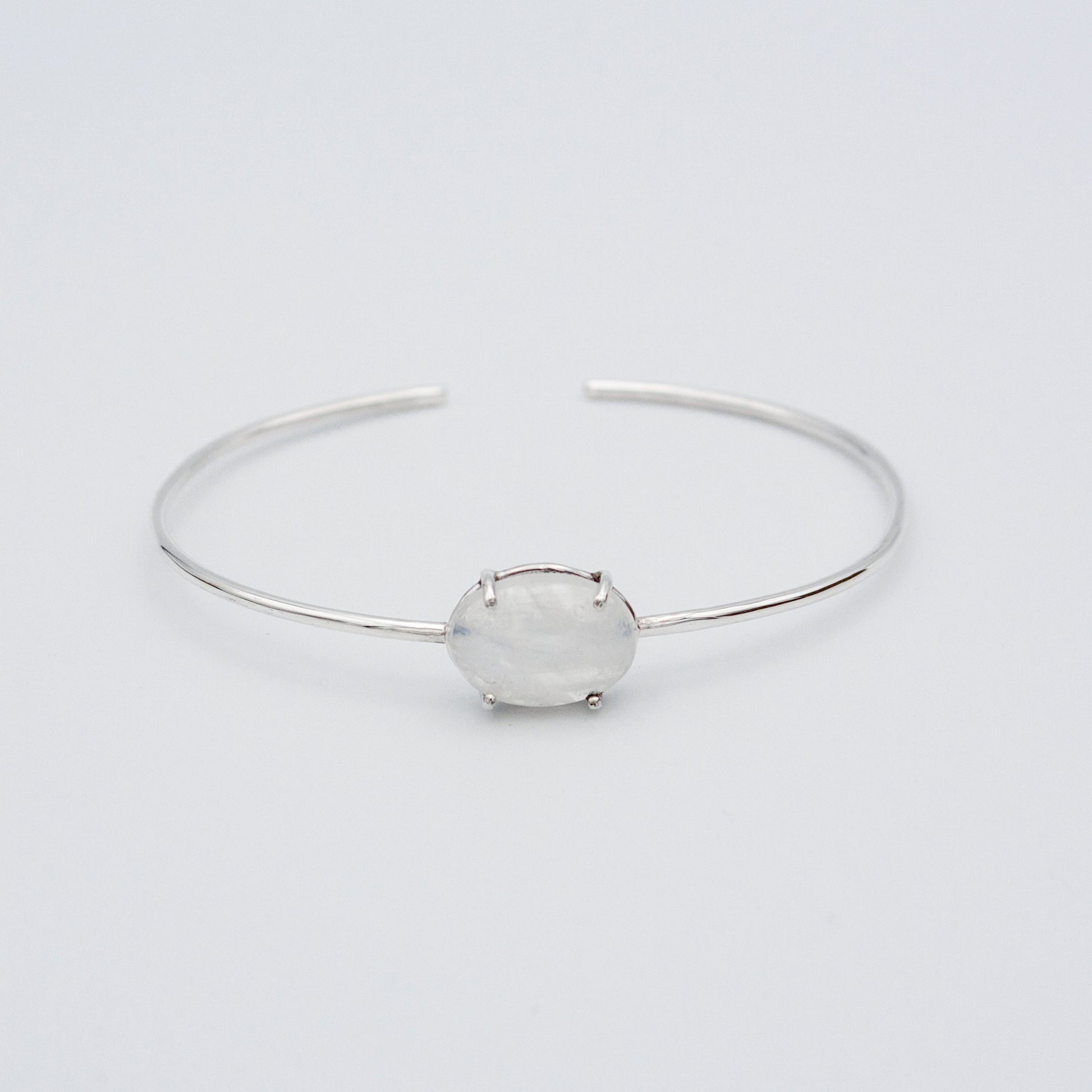 Rainbow Moonstone Sterling Silver Delicate Bangle Bracelet