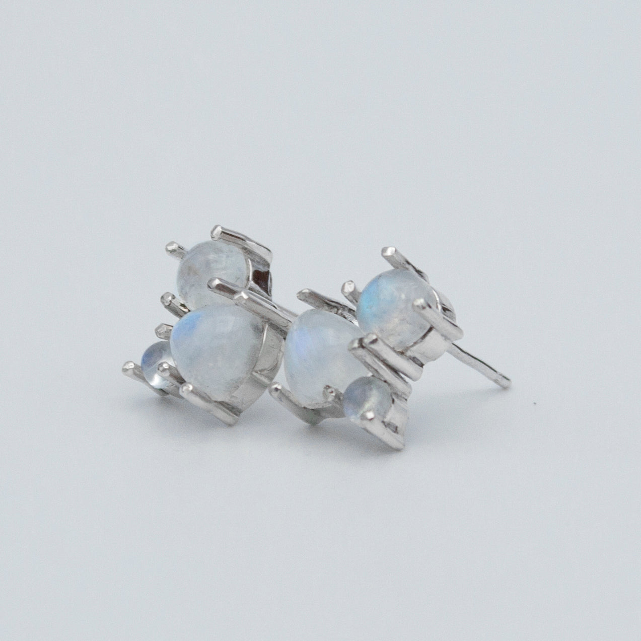 Rainbow Moonstone Sterling Silver Stud Earrings For Women
