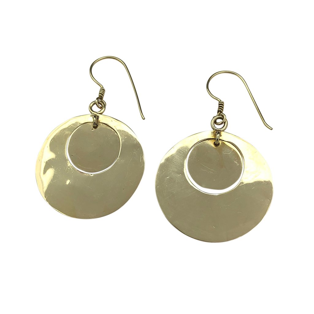 Recycled Bombshell Hammered Thin Flat Circle Earrings 2in Polished Handmade