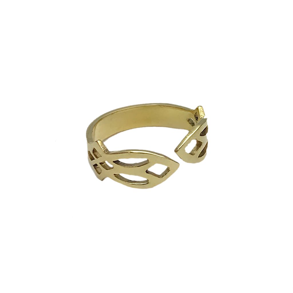 Recycled Brass Leaf Ring - Handcast Cambodian Bombshell Jewelry, Adjustable