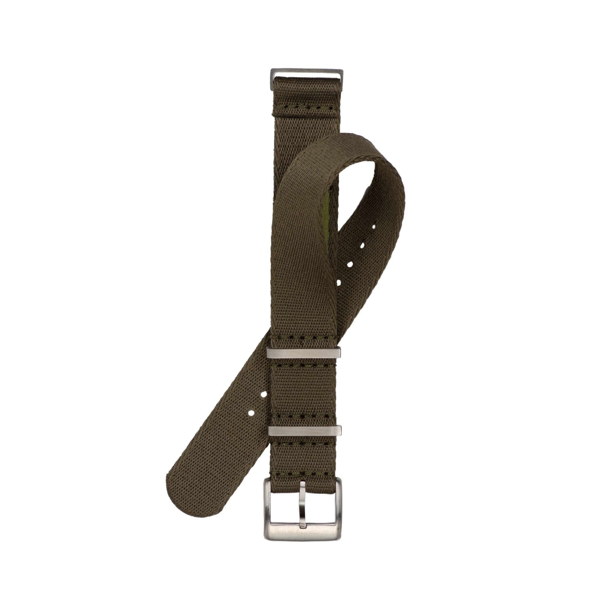Eco-Friendly  Nylon Military  Watch Strap -  Dark Green - Dark Green Stitches