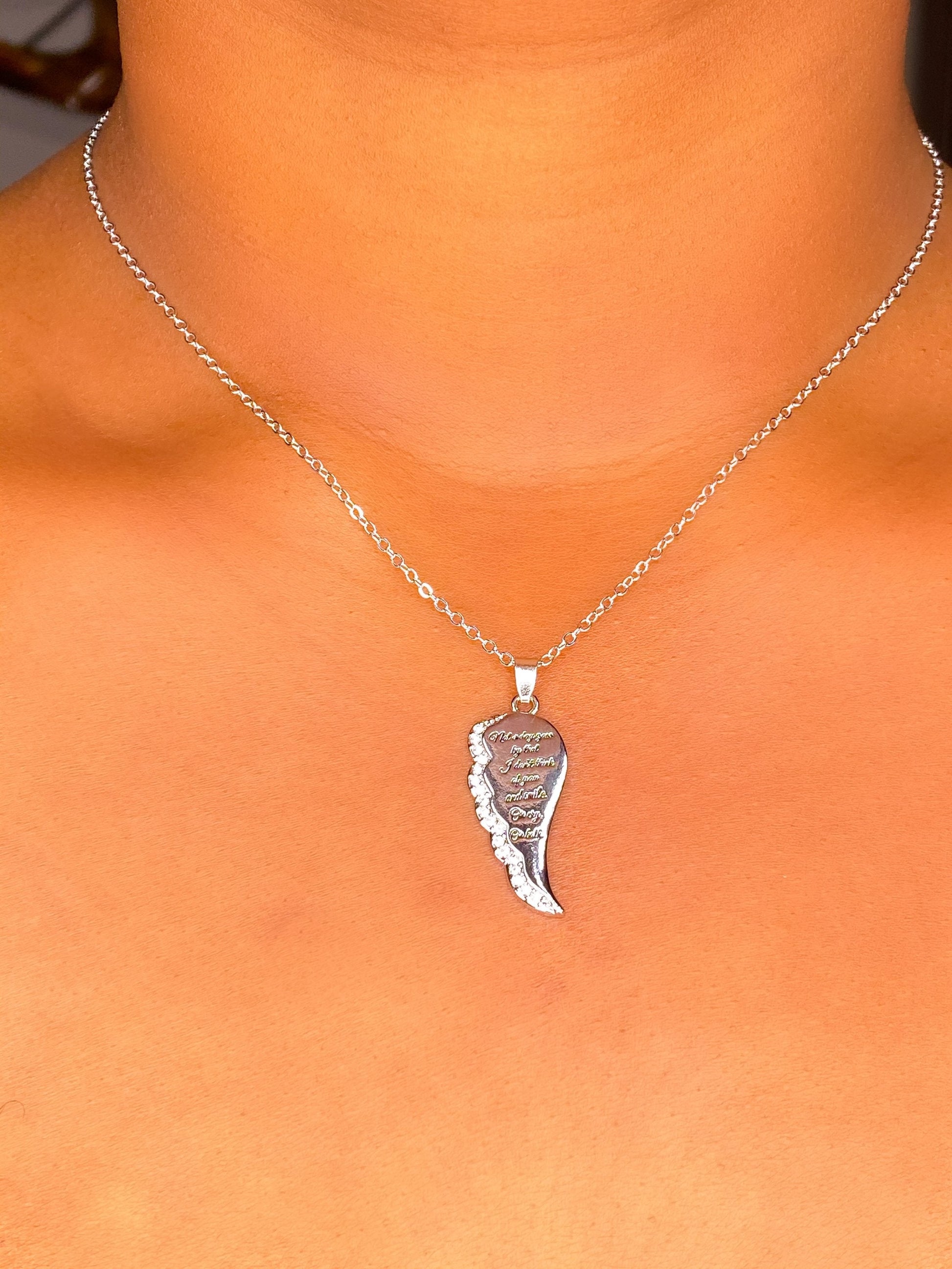 Remembrance Necklace Engraved Angel Wing Memorial Pendant