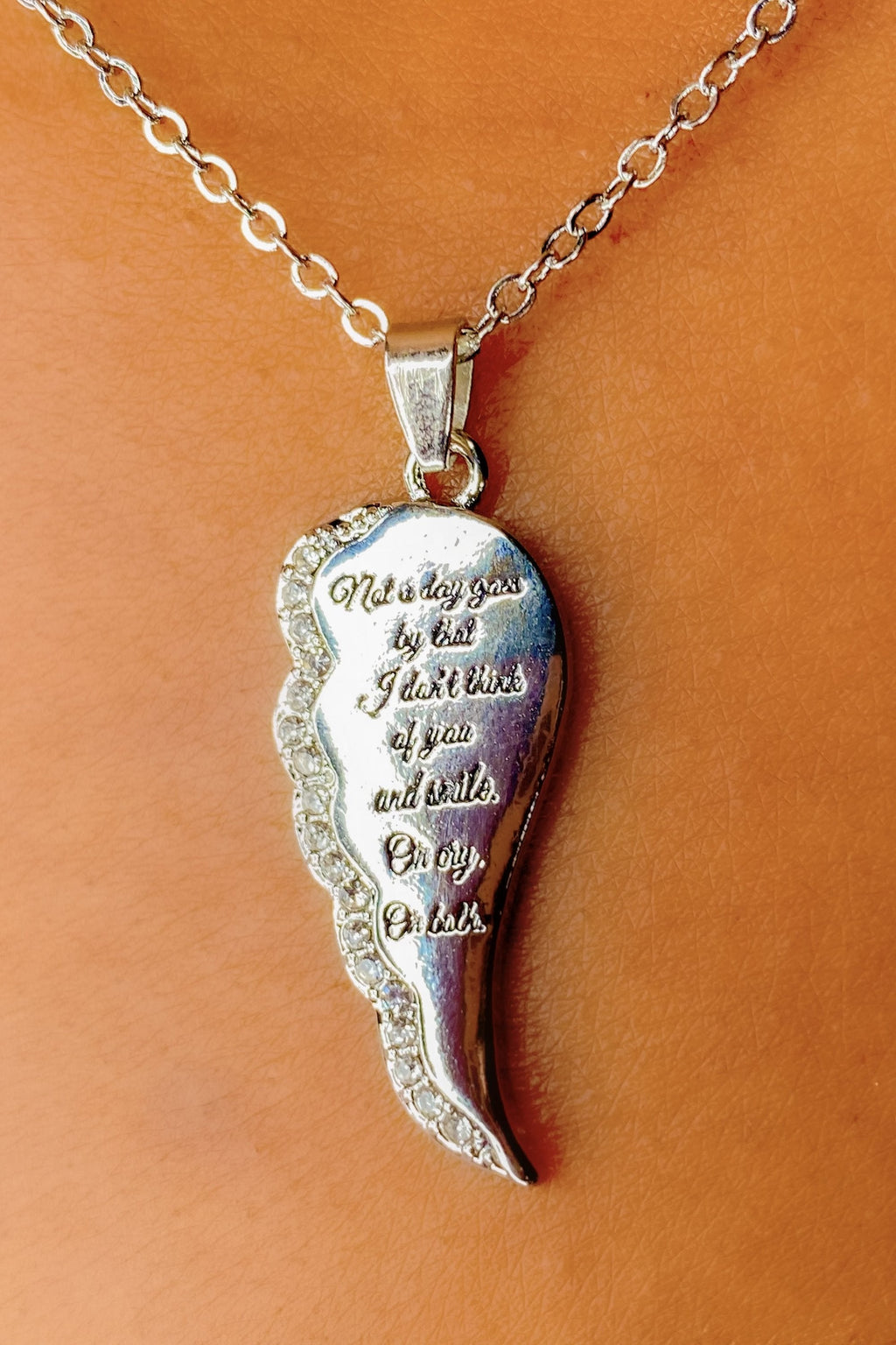 Remembrance Necklace Engraved Angel Wing Memorial Pendant