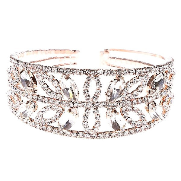 Rhinestone Floral Leaf Wrap Bracelet Spring Wedding