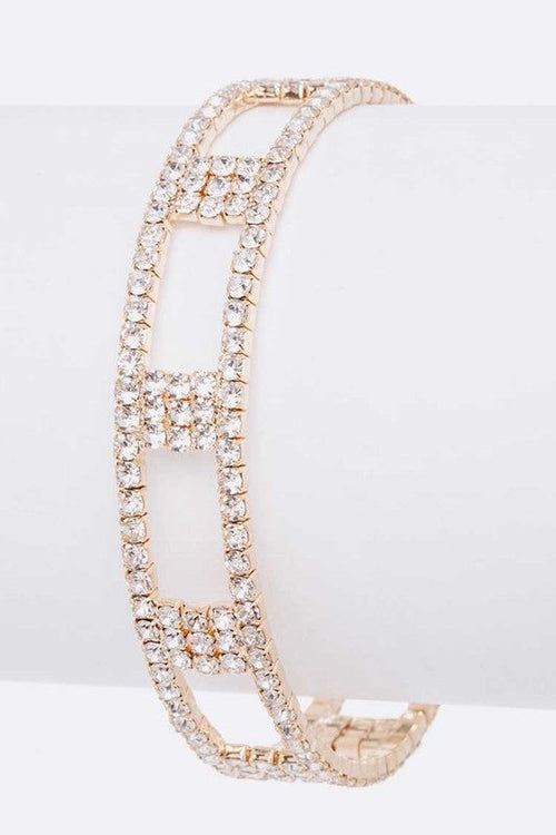 Rhinestone Open Cuff Bracelet Gold Plated Sparkle Design