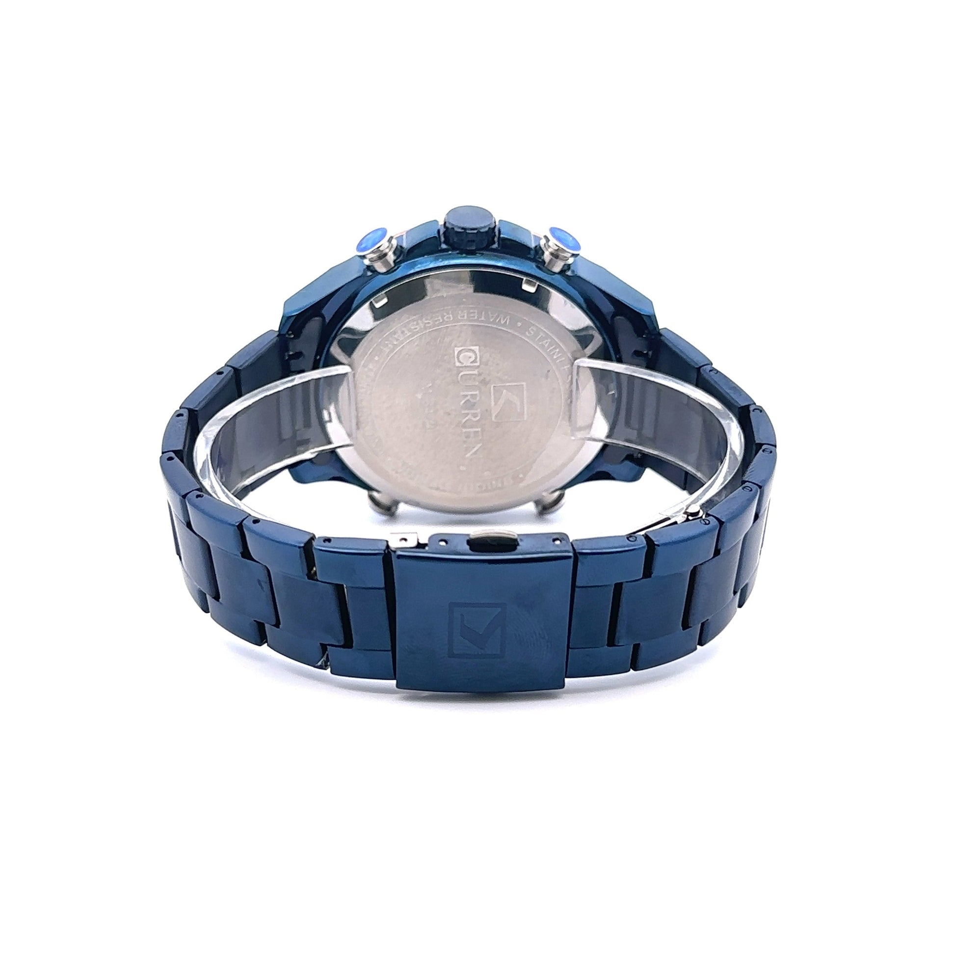 Rhodium Blue Stainless Steel Iced Out Chronograph Watch