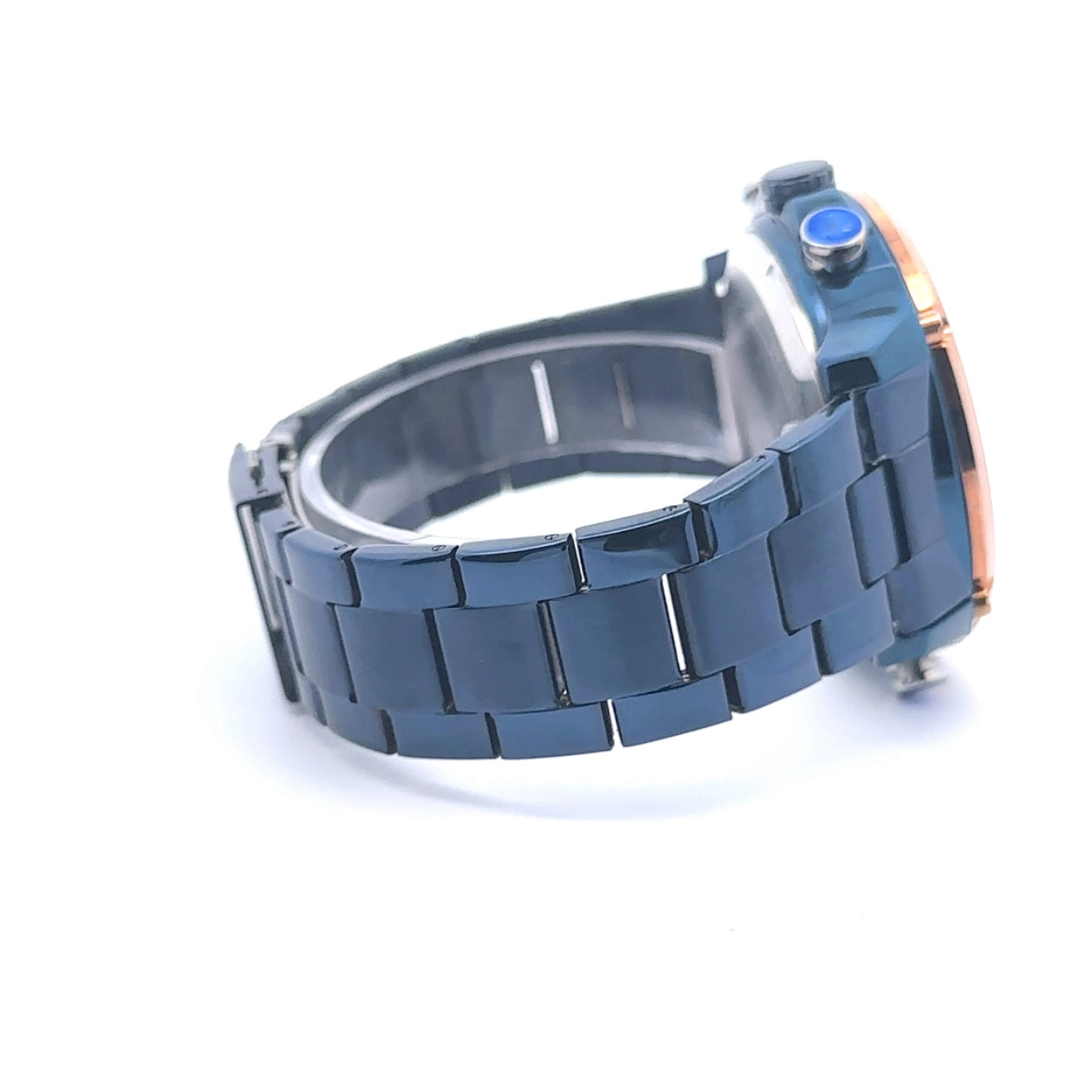 Rhodium Blue Stainless Steel Iced Out Chronograph Watch