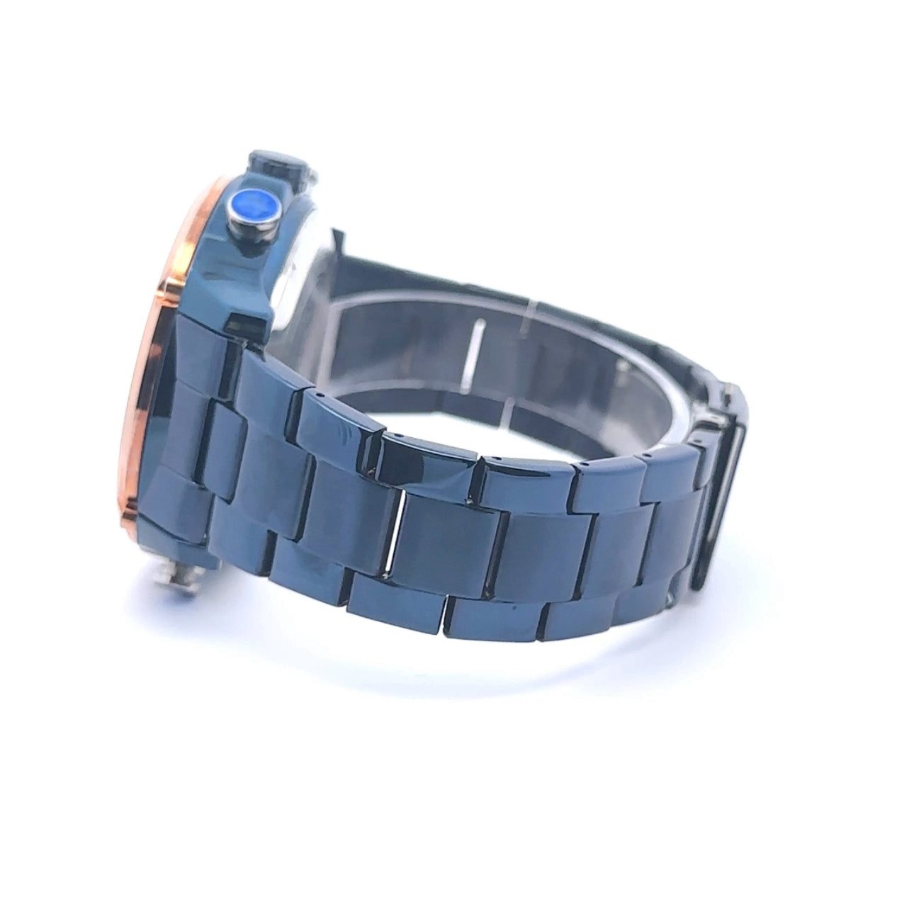 Rhodium Blue Stainless Steel Iced Out Chronograph Watch