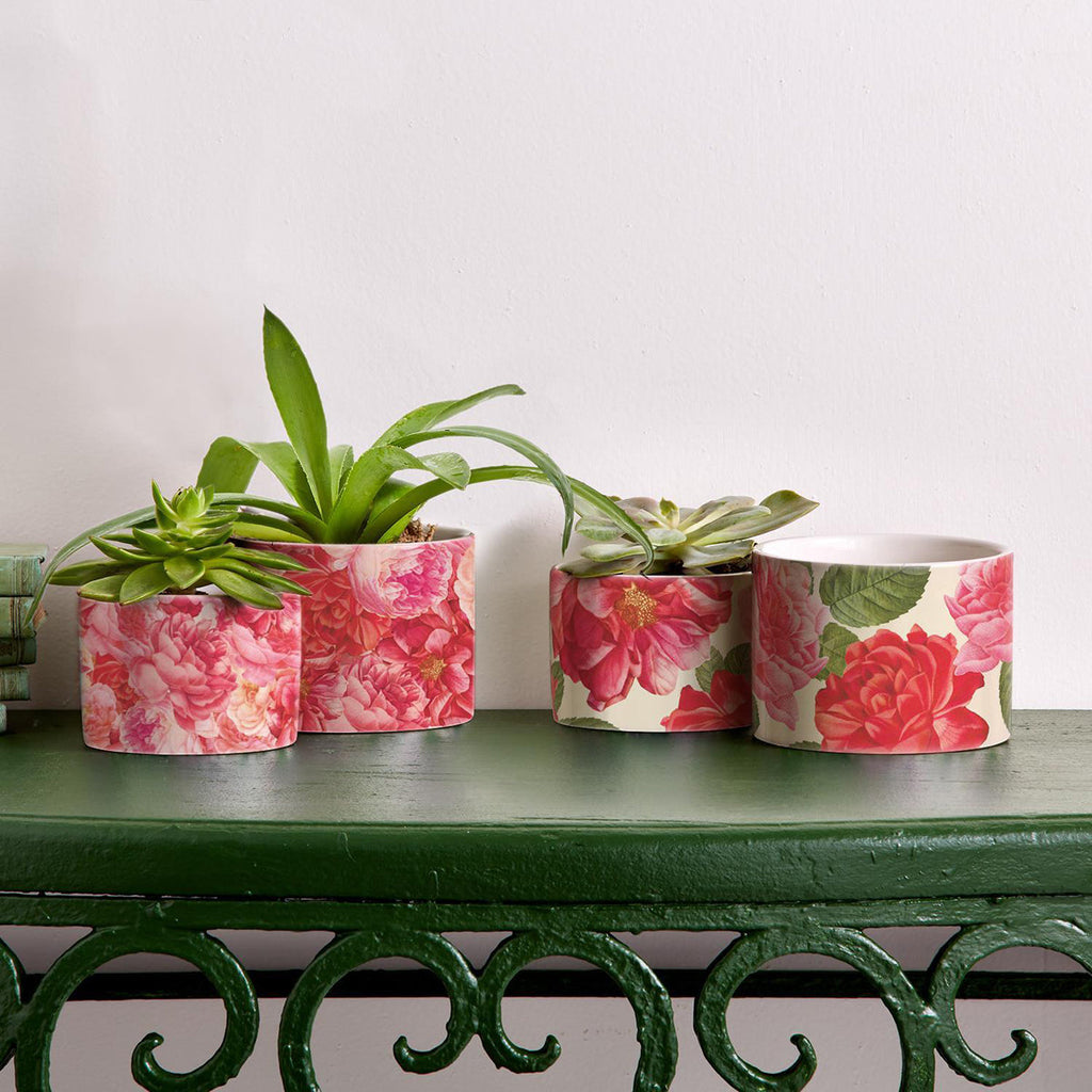 Rose Floral Cachepot Vase - Rose Pattern Planter Large Candle Holder