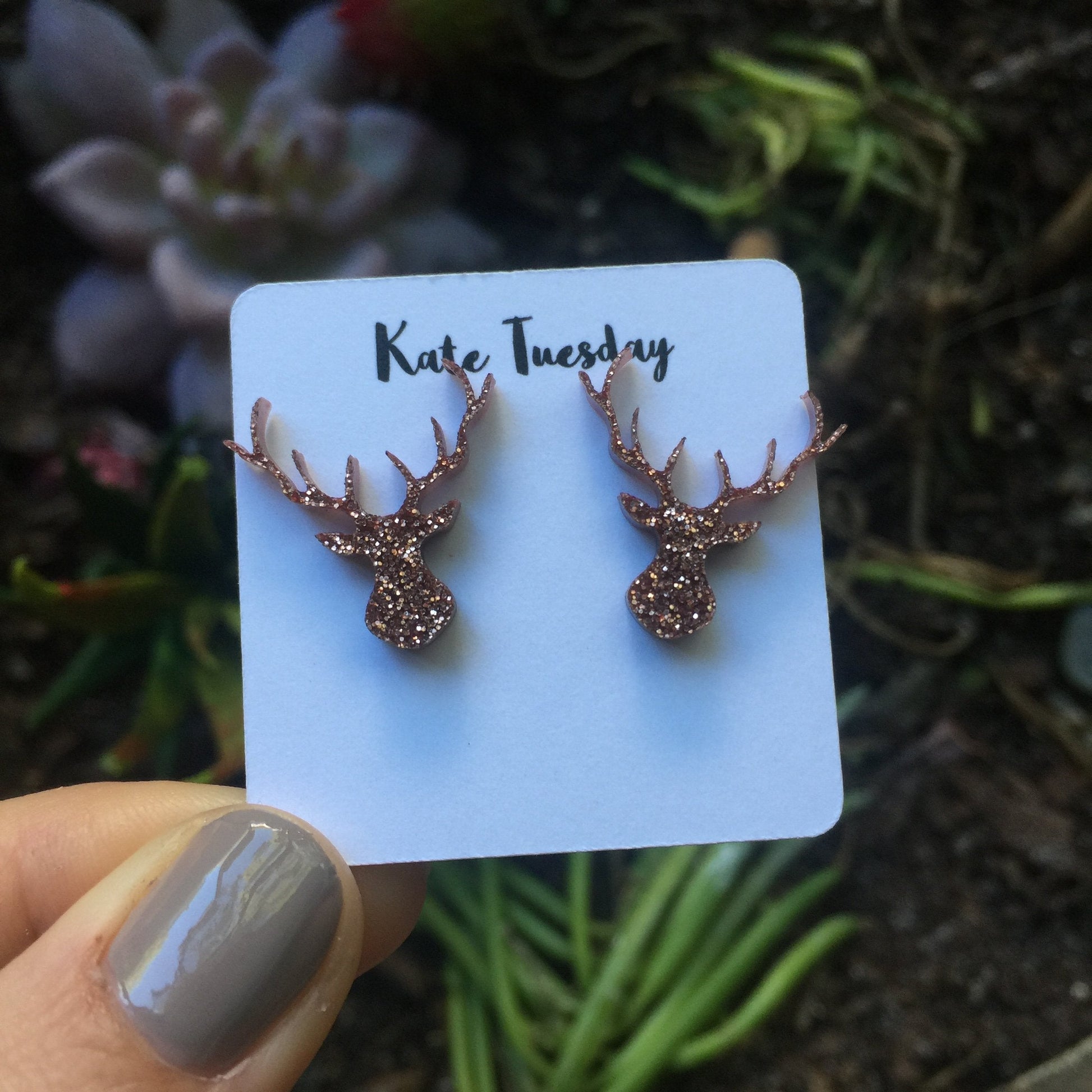 Rose Gold Antler Acrylic Stud Earrings For Women Lightweight