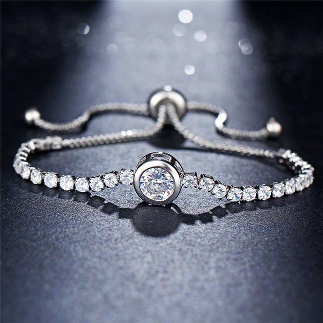 Rose Gold Crystal Tennis Bracelet With Center Solitaire