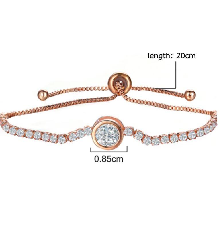 Rose Gold Crystal Tennis Bracelet With Center Solitaire