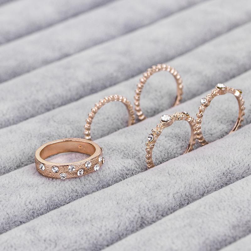 Rose Gold Five Piece Stackable Ring Set With CZ Accents