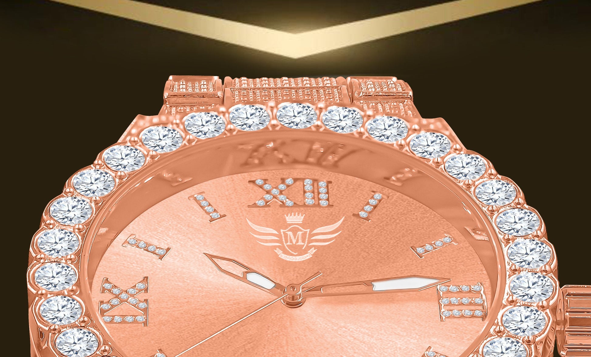 Rose Gold Hip Hop Watch Crystal Bezel Iced Out Roman Dial