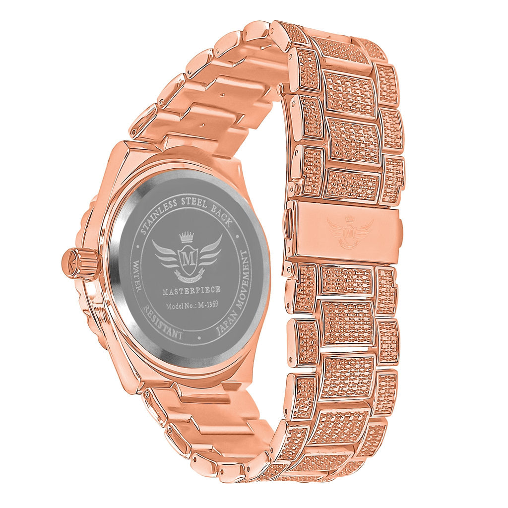 Rose Gold Hip Hop Watch Crystal Bezel Iced Out Roman Dial