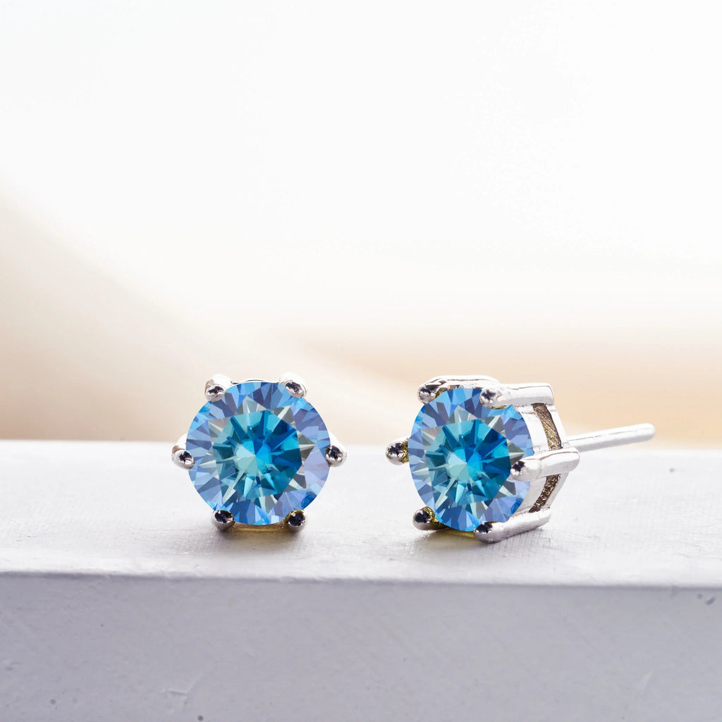 Royal Blue Moissanite Stud Earrings 2ct Total D VVS 925 Sterling Silver