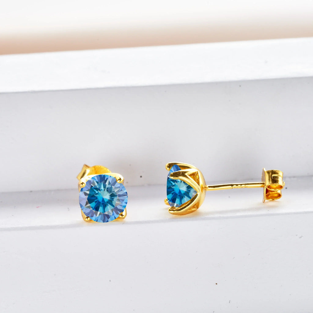 Royal Blue Moissanite Stud Earrings 2ct Total D VVS 925 Sterling Silver
