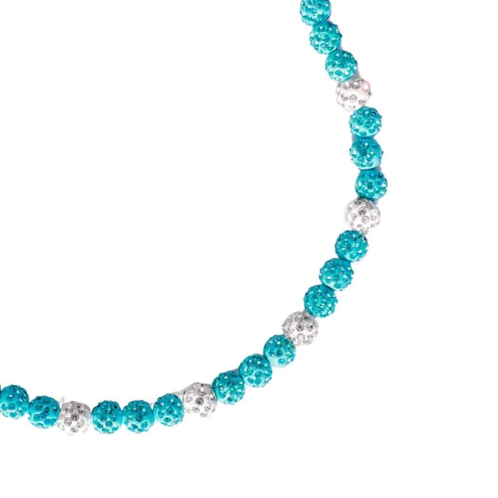 Royal Slugger Iced Out Baseball Bead Necklace | Light Blue & White