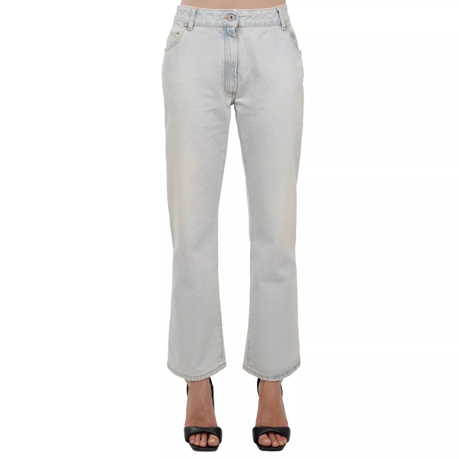 OFF-WHITE Virgil Abloh Logo Cropped Straight Jeans Pants Blue