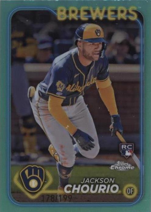 2024 Topps Chrome #161 Jackson Chourio RC Aqua Refractor /199 Rookie PSA 9