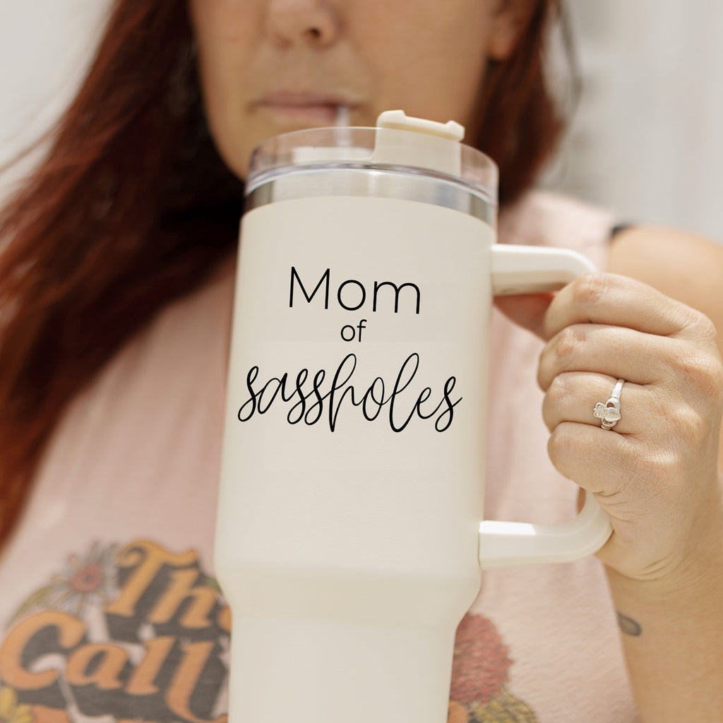 40oz Insulated Travel Tumbler With Handle Lid Straw - Funny Mom Gift Mug